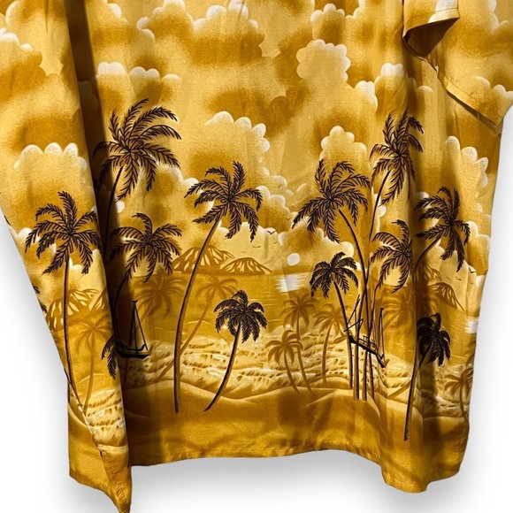 Vintage Creations Hawaiian Shirt Mens XXL Yellow Palm Tree Lightweight Polyester - Picture 4 of 9